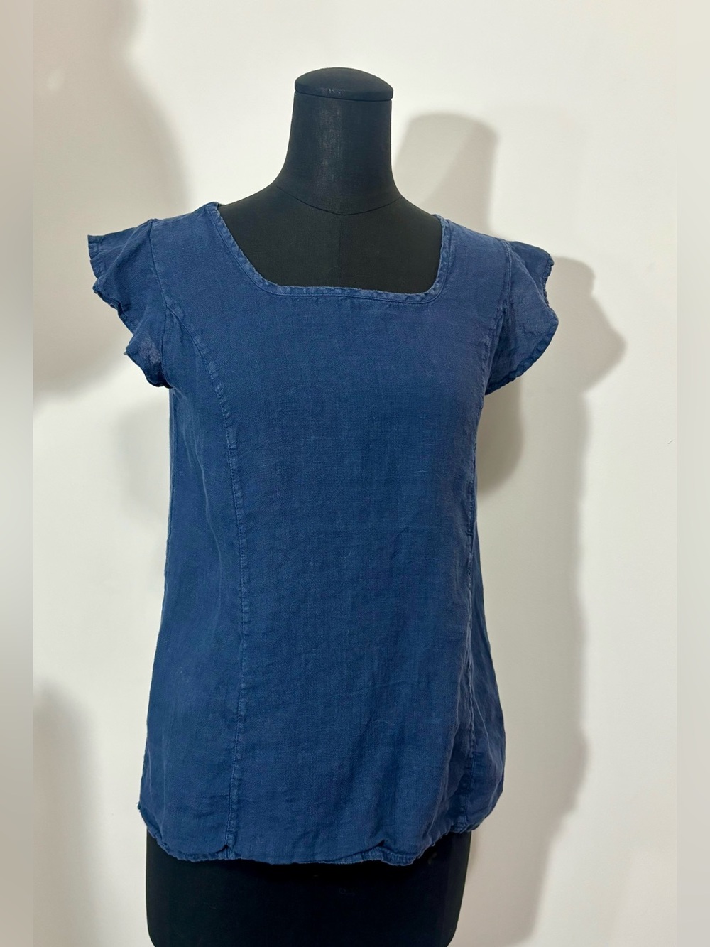 Women’s Linen Square Neck Short Sleeve Top - Navy, Size S